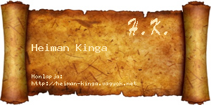 Heiman Kinga névjegykártya